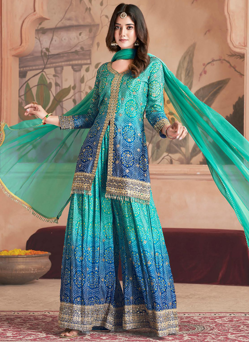 Blue Chinnon Pant Style Wedding Ceremony Suit main image 1